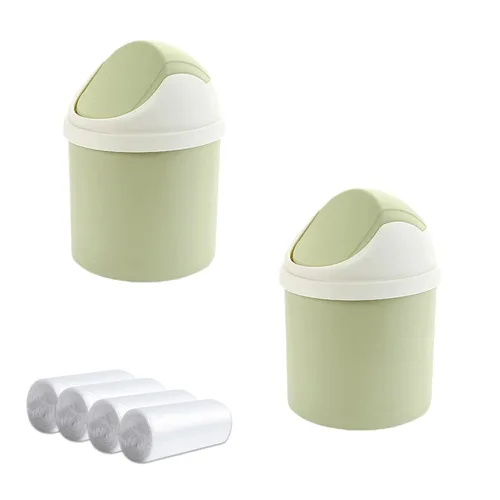 Miniatura 9 de 2 botes de basura de escritorio con tapa abatible y 120 bolsas de basura, mini bote de basura para escritorio, pequeño cubo de basura para encimera