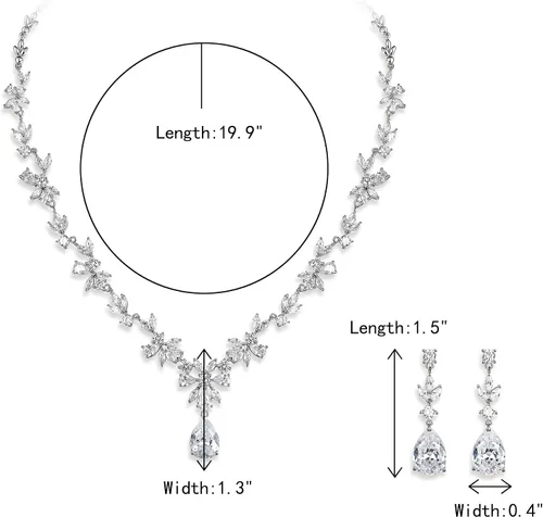 Miniatura 4 de Crysdue Wedding Jewelry Set for Women Floral Necklace Dangle Earrings Bracelet Hair Comb Adjustable Ring Set Cubic Zirconia Elegance Prom Party