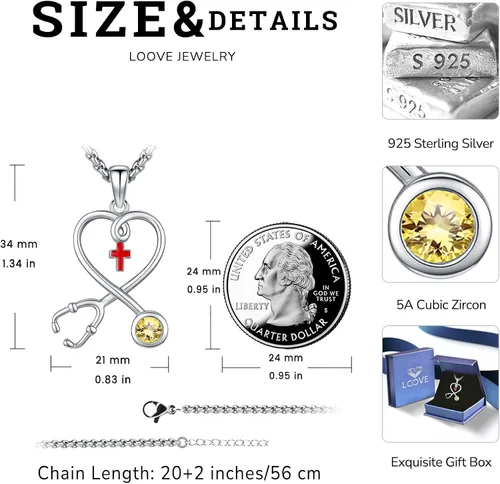 Miniatura 115 de Collar de alas de ángel de plata de ley 925, ángel de la guarda, enfermera RN caduceo, dije de ángel de cristal, joyería de regalo para mujer