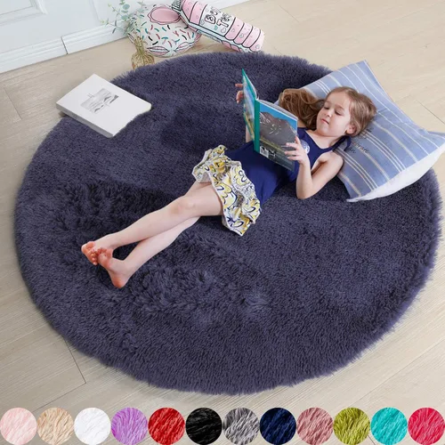 Miniatura 27 de Amdrebio Alfombra Redonda Azul Marino Oscuro de 4 Pies para Habitación de Niños Dormitorio, Alfombras de Área Circulares de Felpa Shag Esponjosa