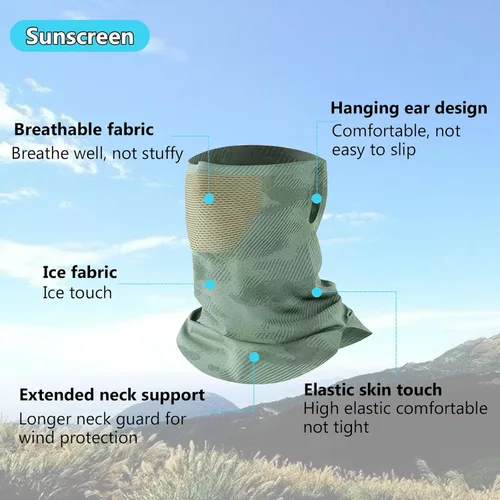 Miniatura 4 de Máscara facial de seda de hielo para hombres y mujeres, polaina de cuello UPF 50+ para protección solar, pasamontañas refrescantes para deportes al