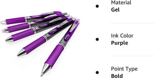Miniatura 5 de Energel BL80 - Bolígrafo retráctil de gel líquido de 1.0 mm - Violeta - Paquete de 5