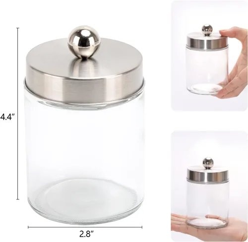 Miniatura 7 de Tbestmax Dispensador de soporte de vidrio Qtip, recipientes de baño de 10 onzas, tarros de boticario con tapas de metal para hisopos de bolas