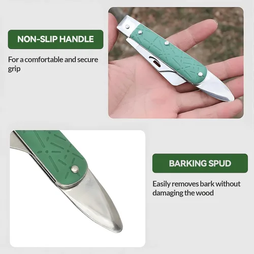 Miniatura 4 de COMKIT - Cuchillo de injerto profesional plegable de doble cuchilla, árboles frutales, jardinería, injerto, corte, plántulas, brote, herramienta