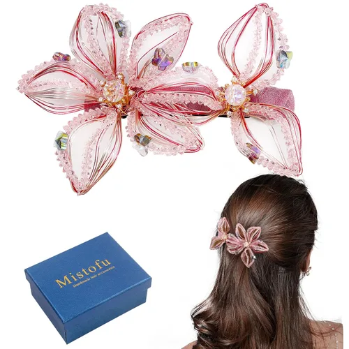 Miniatura 16 de Mistofu Pasadores para el cabello, pinzas de alambre de cobre con flores de cristal, pasadores de diseño de alto nivel tejidos a mano de 3.93