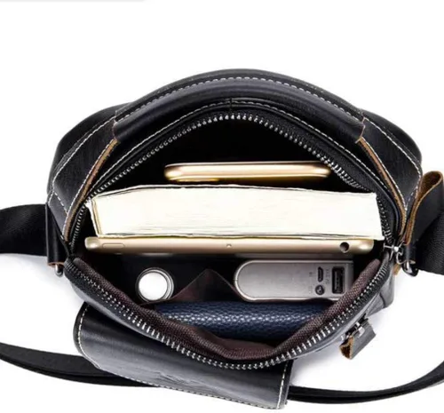 Miniatura 7 de Hebetag Bolso bandolera de cuero pequeño para hombre, para viajes al aire libre, negocios