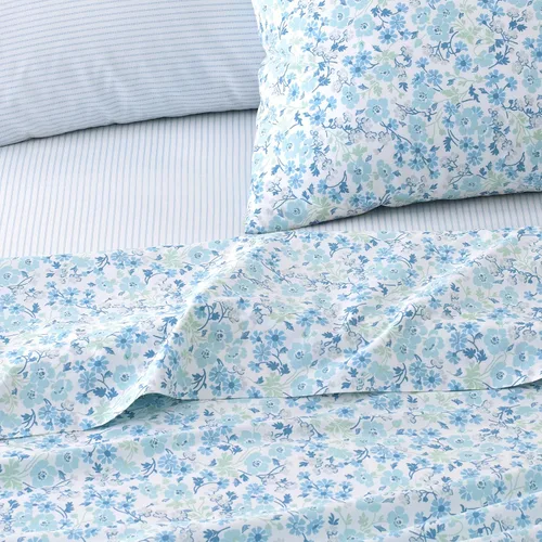 Miniatura 3 de Laura Ashley - Sábanas tamaño Queen, juego de ropa de cama de percal de algodón de 6 piezas, decoración fresca y crujiente para el hogar