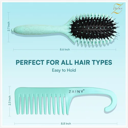 Miniatura 3 de ZAINY Juego de 2 cepillos para definir rizos para cabello rizado, peine de dientes anchos para rizos, cepillo desenredante para el cabello húmedo