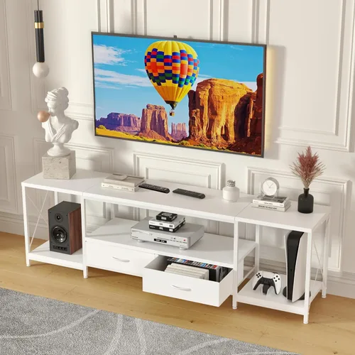 Miniatura 12 de GYIIYUO Soporte de TV con cajón de tela para TV de 50 y 55 pulgadas, centro de entretenimiento y consola de TV industrial con estantes