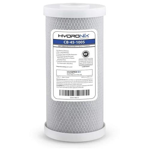 Filtro de bloque de carbono marca Hydronix CB-45 – 1005 NSF 4.5 pulgadas OD x 9 7/8 pulgadas de longitud, 5 micrones