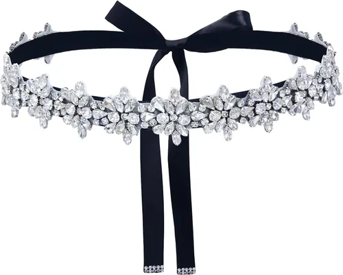 Top Queen Cinturón de bodas con diamantes de cristal, cinturones tipo faja para bodas, para mujeres, talla única , Negro