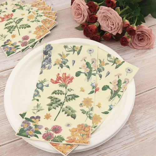 Miniatura 2 de Servilletas de papel florales para platos, 60 servilletas desechables largas para decoración de fiesta, boda, cumpleaños, baño (amarillo)