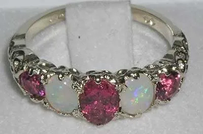 Miniatura 4 de Anillo de plata de ley 925 auténtica auténtica turmalina rosa y ópalo para mujer