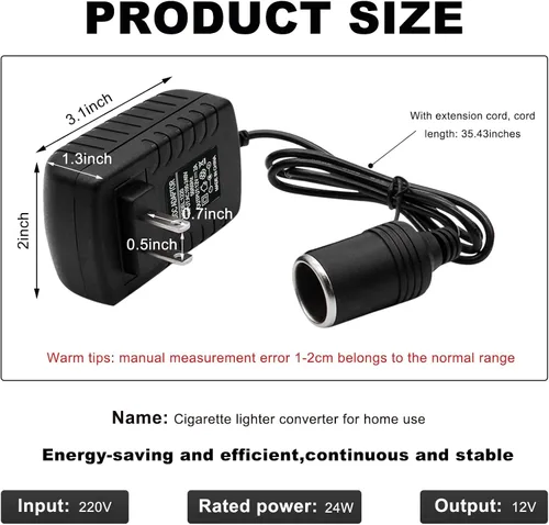 Miniatura 2 de Wevdn Convertidor de CA a CC, 2 A 24 W, adaptador de toma de encendedor de cigarrillos para auto, transformador de fuente de alimentación portátil