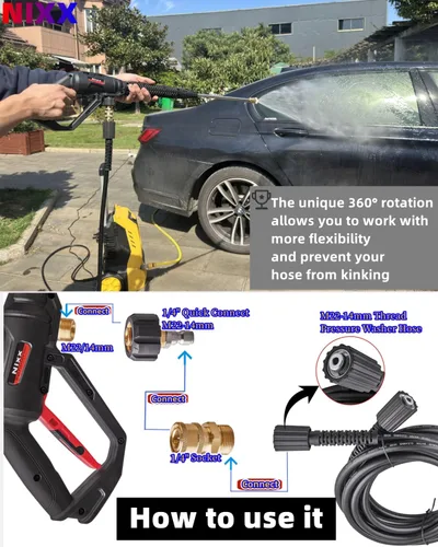 Miniatura 5 de NIXX Pistola de lavado a presión con varilla de extensión de lavado eléctrico 4000PSI, 5 puntas de boquilla de pulverizador, juego de adaptadores
