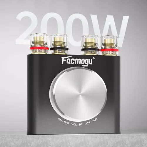Miniatura 3 de Facmogu M6 200W Mini amplificador de potencia Bluetooth 5.0, amplificador de audio HiFi estéreo mini de 100Wx2 de doble canal con entrada Negro