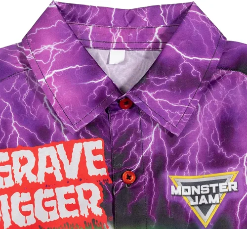 Miniatura 4 de Monster Jam Trucks Grave Digger - Camisa hawaiana de manga corta con botones para niños
