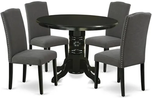 Miniatura 16 de East West Furniture SHEN3-BLK-69 - Juego de mesa de cocina de 3 piezas contiene una mesa de comedor redonda con pedestal y 2 sillas de comedor