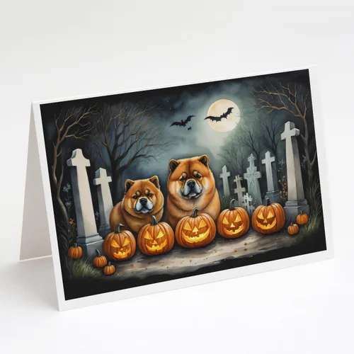 Miniatura 8 de Caroline's Treasures DAC2018GCA7P - Tarjetas de felicitación y sobres de Halloween espeluznantes de Border Collie, paquete de 8 tarjetas en blanco