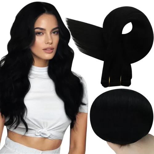 Miniatura 71 de Full Shine Extensiones de cabello humano, 18 pulgadas, mechones de trama, color #2 castaño oscuro, 3.5 onzas, cabello Remy para coser, doble trama