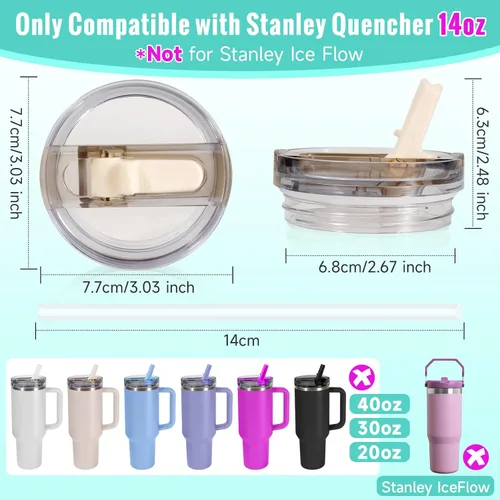 Miniatura 2 de 14 oz Tapa con popote abatible de repuesto para accesorios de vaso Stanley, 2 tapas antiderrames a prueba de derrames para vasos Stanley de 14 oz