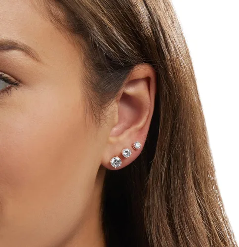 Miniatura 2 de Tienda Essentials 14K Gold Plated Sterling Silver Round or Princess Cut Cubic Zirconia Stud Earring Set