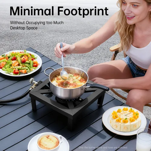 Miniatura 7 de Estufa de campamento al aire libre, quemador portátil de hierro fundido, propano y GLP, estufa de gas al aire libre con patas desmontables, quemador