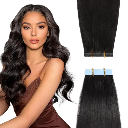 Miniatura 15 de YILITE Extensiones de cabello adhesivas de color rojo, 18 pulgadas, 50 g, 20 unidades, #99J, 100% cabello humano Remy, trama de piel sin costuras
