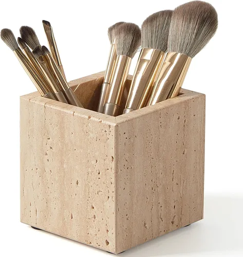 Miniatura 8 de Portacepillos de mármol natural lujoso real y organizador de brochas de maquillaje y soporte para bolígrafos para escritorio, portautensilios