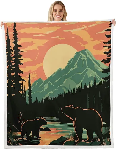 Miniatura 39 de Erosebridal Manta de vellón de animales del bosque, 40 x 50 pulgadas, con temática de caza de osos, ciervos, lobos, manta de felpa mullida