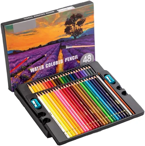 Juego de lápices de colores solubles en agua de 48 colores para colorear, mezclar y usar capas