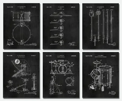 Miniatura 5 de Regalos de baterista para hombres y mujeres, decoración de estudio de música, juego de 6 (8 x 10 pulgadas) impresiones artísticas enmarcadas