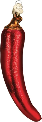 Old World Christmas - Adorno de pimiento rojo picante de vidrio soplado para árbol de Navidad, decoración festiva artesanal, colección de vegetales