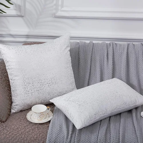 Miniatura 2 de EUCIOR Fundas de almohada plateadas, fundas de cojín blancas de terciopelo, fundas de almohada decorativas cuadradas de 22 x 22 pulgadas para Plata
