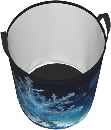 Miniatura 3 de Blue christmas snowflake print Circular Hamper Waterproof Storage Bin Organizer Basket Laundry Hamper With Handles For Clothes Toys Small