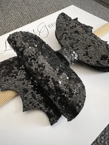 Miniatura 3 de Diademas de lazo de murciélago con purpurina negra para bebés y niños pequeños (banda de nailon caqui)