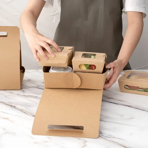 Miniatura 8 de Restaurantware Bio Tek - Loncheras de papel de 8.75 x 4.25 x 8 pulgadas con asas, 100 recipientes desechables de papel kraft para alimentos