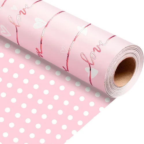 Miniatura 25 de Homeral Rollo de papel de regalo de estraza en relieve, papel de regalo de lujo en 3D con corazón de papel de aluminio rojo para el día de San