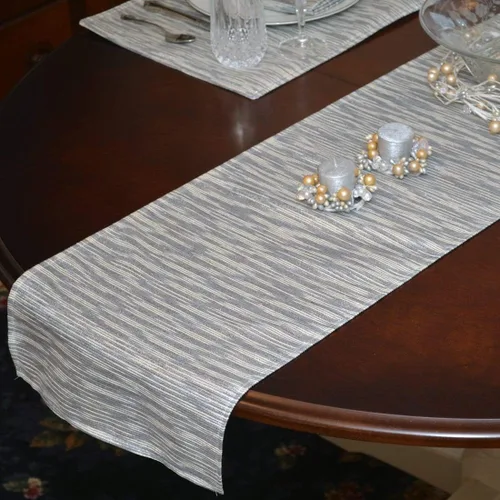 Miniatura 2 de Camino de mesa plateado y crema a rayas metálicas de 72 pulgadas