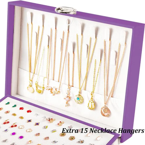 Miniatura 40 de Joyero de pendientes para mujeres y niñas, organizador de aretes de 5 capas, caja organizadora de joyas blanca con candado, collares y aretes