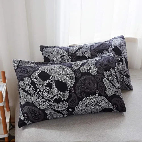 Miniatura 4 de LAMEJOR Juego de funda de edredón tamaño individual, decoración de Halloween, esqueleto de calavera negra, estampado floral, lujoso, suave, funda