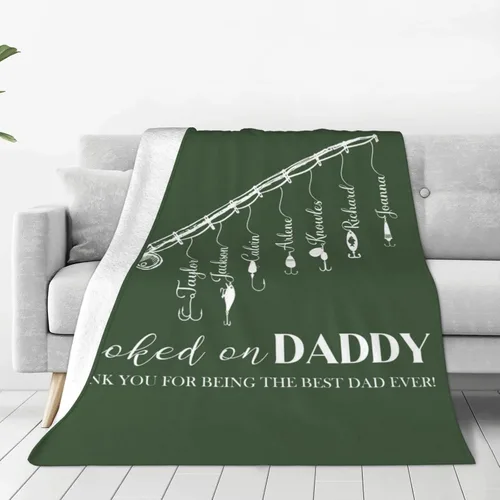 Miniatura 18 de Manta personalizada para papá con nombres de niños de 1 a 10 años, manta con texto en inglés "Thank You for Being The Best Dad Ever", para el Día