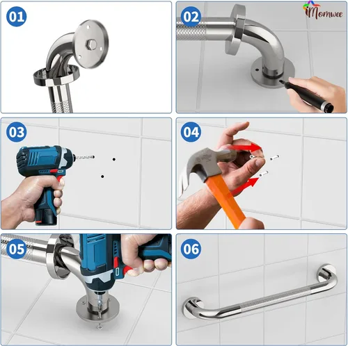Miniatura 7 de Barra de Agarre Antideslizante Cromada de 16 Pulgadas, iMomwee Paquete de 2 Barras de Agarre de Acero Inoxidable para Baño con Agarre Moleteado
