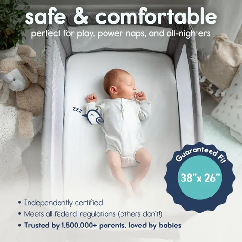 Miniatura 2 de Hiccapop Protector de colchón Playard (38 x 26 x 1 pulgadas), almohadilla para corral, colchón portátil para cuna con bolsa de transporte, 1 pulgada