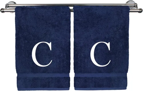 Miniatura 202 de Toalla de mano monogramada, regalo personalizado, juego de 2 - Toalla bordada con letra de bloque dorada - Extra absorbente 100% algodón turco