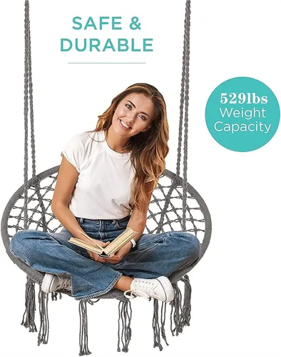 Miniatura 4 de Columpios Hamaca Silla Flecos Borlas Exquisita Silla Colgante Redonda de Ensueño Silla colgante Cuerda de algodón Macramé Sillas