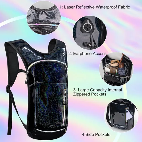 Miniatura 4 de Mochila de hidratación, mochila de agua con vejiga de agua de 2 L, paquete de hidratación esencial para festivales y rave, aislamiento ligero
