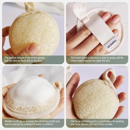 Miniatura 3 de YIQINGJIE Exfoliante de lufa natural (paquete de 4), almohadillas de lufa facial, limpia puntos negros sin dañar la piel, luffa para mujeres
