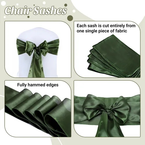 Miniatura 261 de mds - Lote de 10 lazos de satén para sillas de boda y eventos, para decoración de fiestas, 30 colores, Satin, 10 Verde oliva