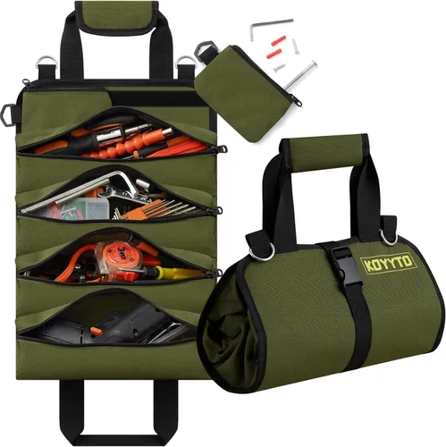 Miniatura 9 de Bolsa Enrollable Premium para Herramientas - Organizador y Almacenamiento de Bolsa de Herramientas Pequeña de Servicio Pesado con Bolsas Marrón